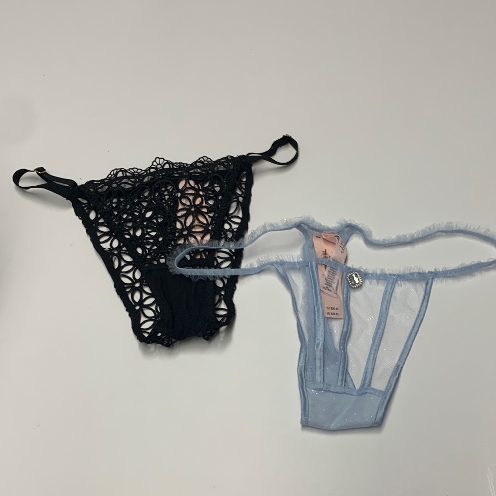 Victoria's Secret VS Black and Light Blue Lace Panties NWT 2 pairs size small